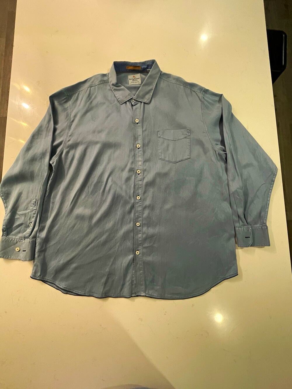 Tommy Bahama Jeans Men 3XL Blue Long Sleeve Button Front Shirt Tencel Cotton